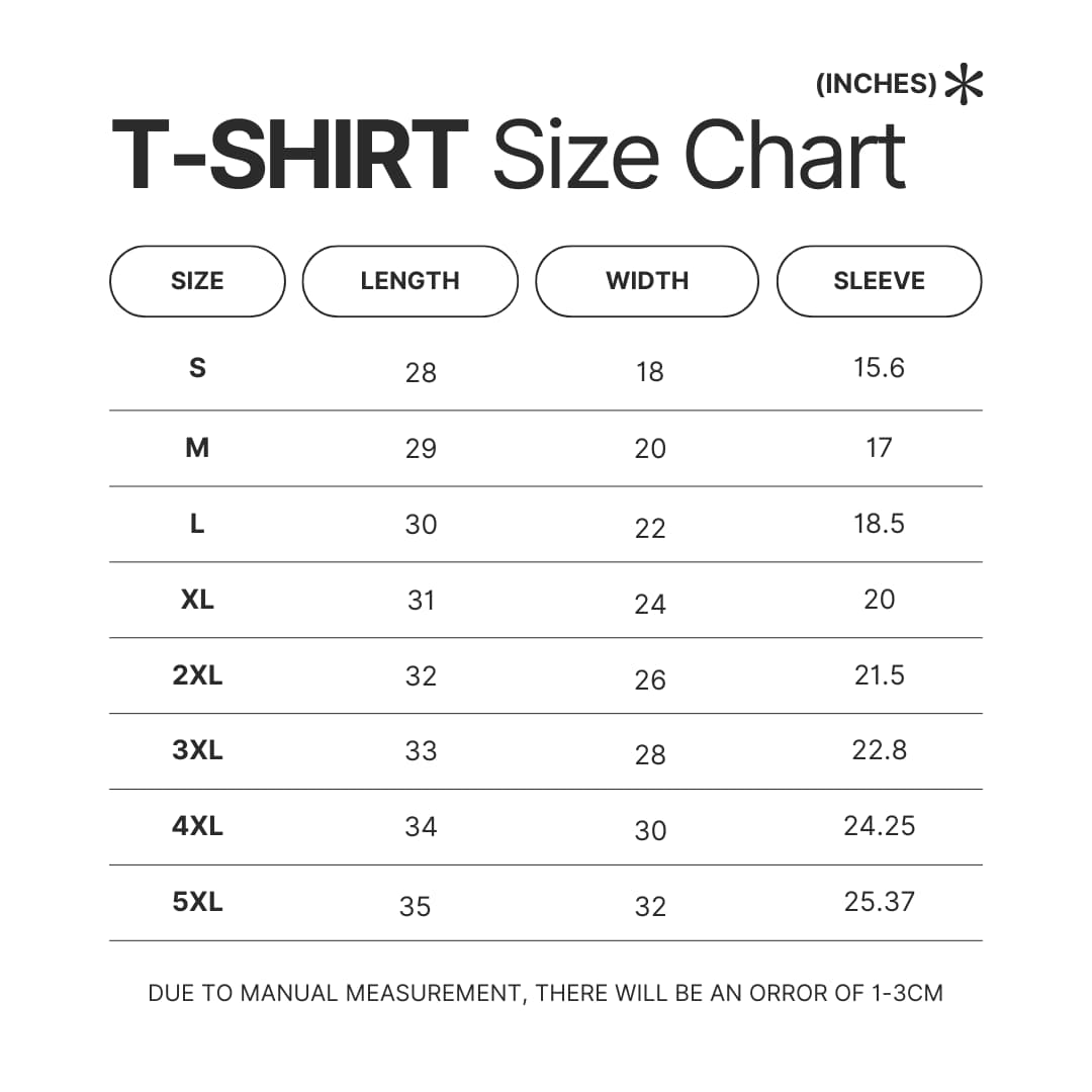 T shirt Size Chart 1 - My Singing Monsters Merch